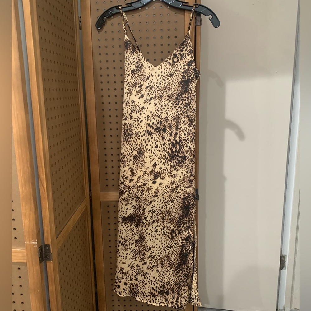Melloday Side Slit Animal print satin cami midi dress